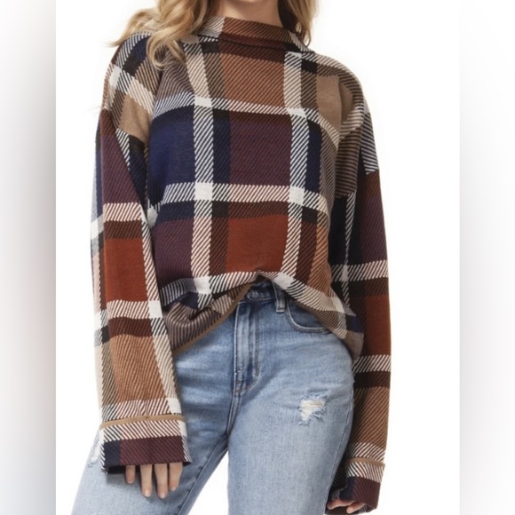 Dex Sweaters - Dex Plaid Crew Neck Sweater Size XS